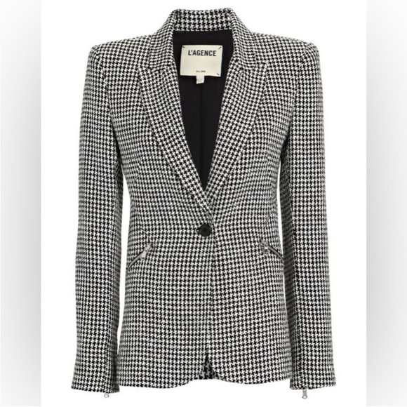 L'AGENCE Candra Women's Blazer Jacket Zippers Houndstooth NEW - Picture 3 of 6